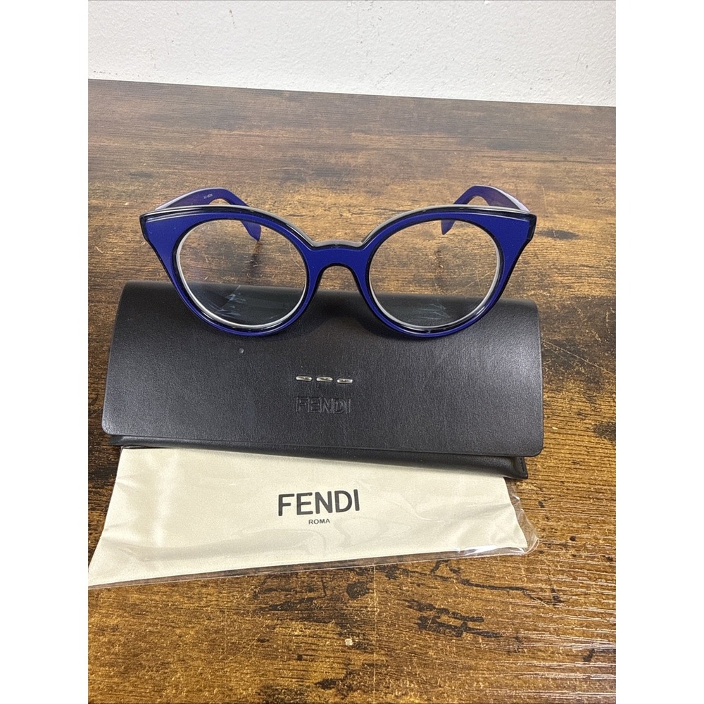 Fendi FF 0198 L04145 Blue Eyeglass Frames with Case Made in Italy Designer